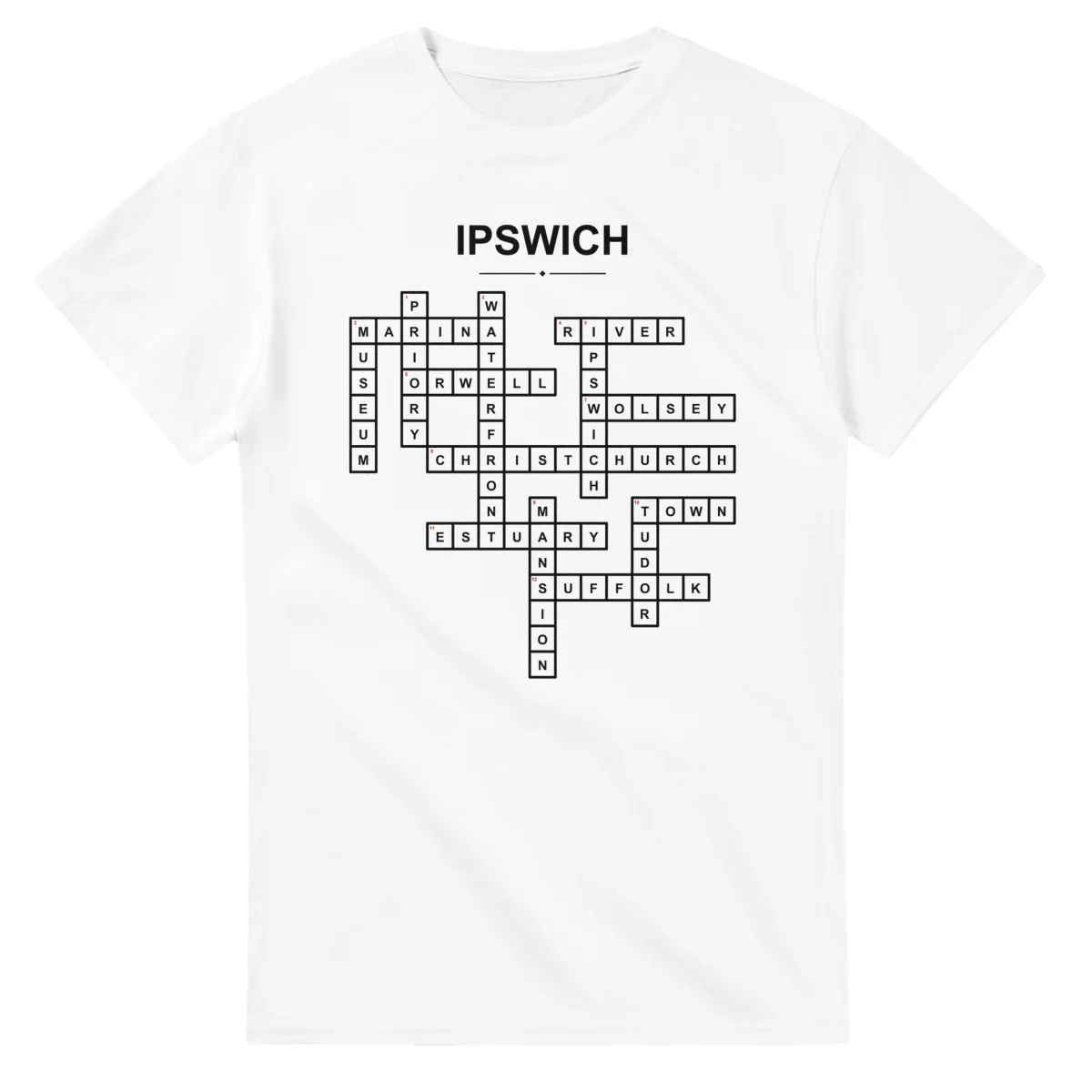 Monochrome crossword sheet for Ipswich, with a large place-name heading, a letter grid, and numbered across and down clues.