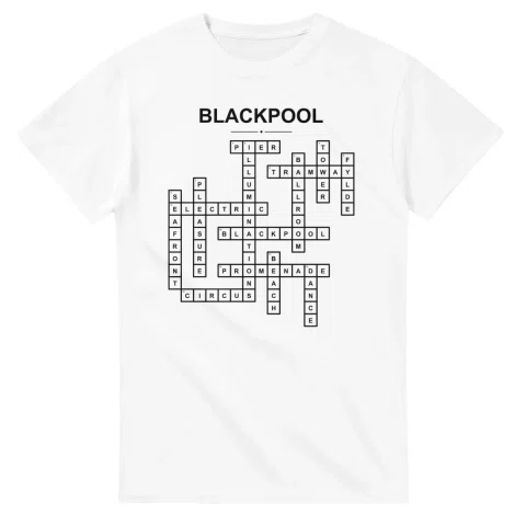 Monochrome crossword sheet for Blackpool, with a large place-name heading, a letter grid, and numbered across and down clues.