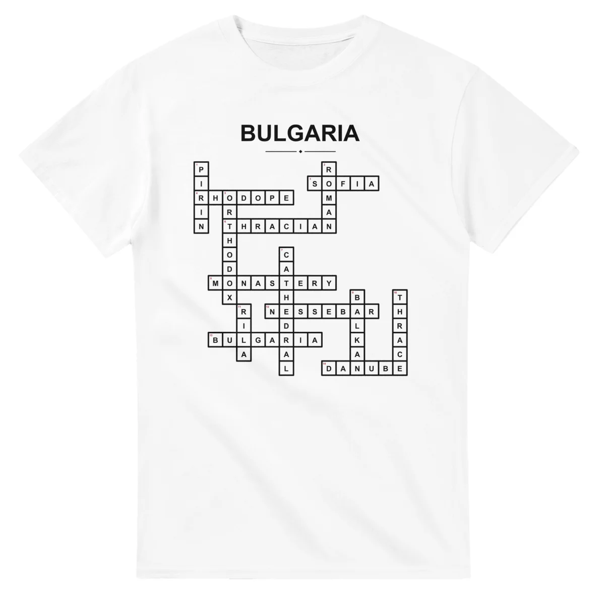 Monochrome crossword sheet for Bulgaria, with a large place-name heading, a letter grid, and numbered across and down clues.
