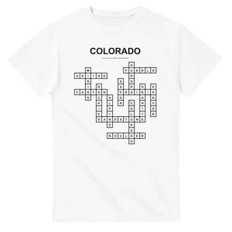 Monochrome crossword sheet for Colorado, with a large place-name heading, a letter grid, and numbered across and down clues.