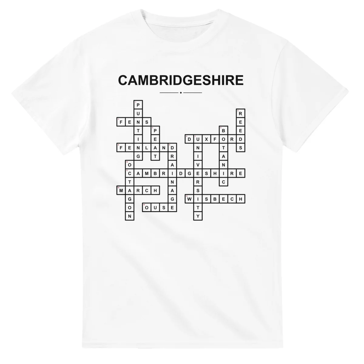 Monochrome crossword sheet for Cambridgeshire, with a large place-name heading, a letter grid, and numbered across and down clues.