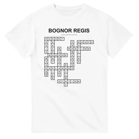 Monochrome crossword sheet for Bognor Regis, with a large place-name heading, a letter grid, and numbered across and down clues.