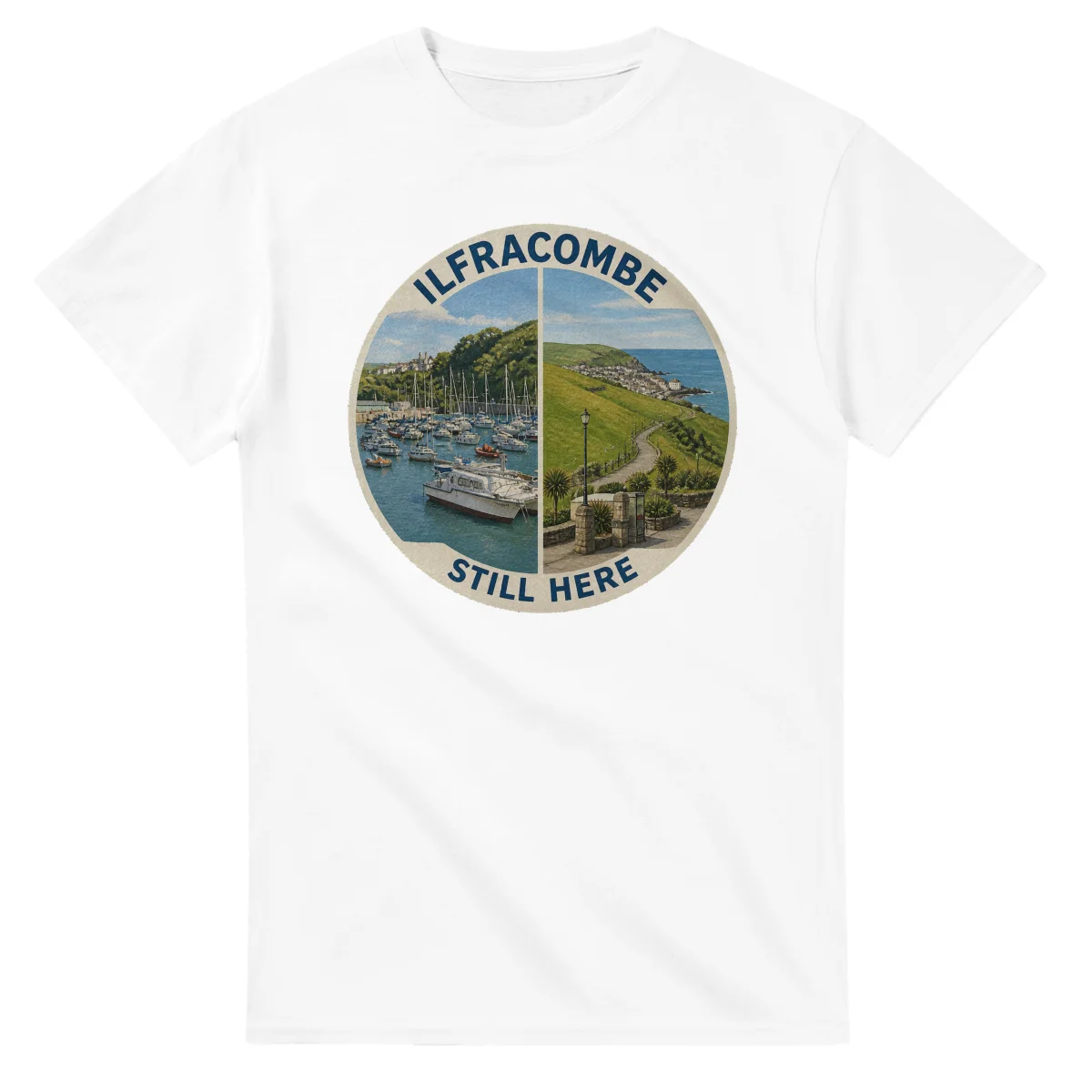 Painted, panelled scenic illustration for Ilfracombe, with paired local scenes and the place name in lettering.