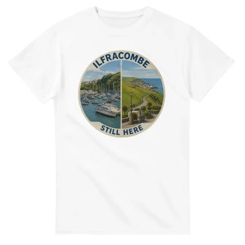 Painted, panelled scenic illustration for Ilfracombe, with paired local scenes and the place name in lettering.