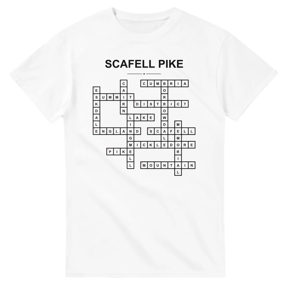 Monochrome crossword sheet for Scafell Pike, with a large place-name heading, a letter grid, and numbered across and down clues.