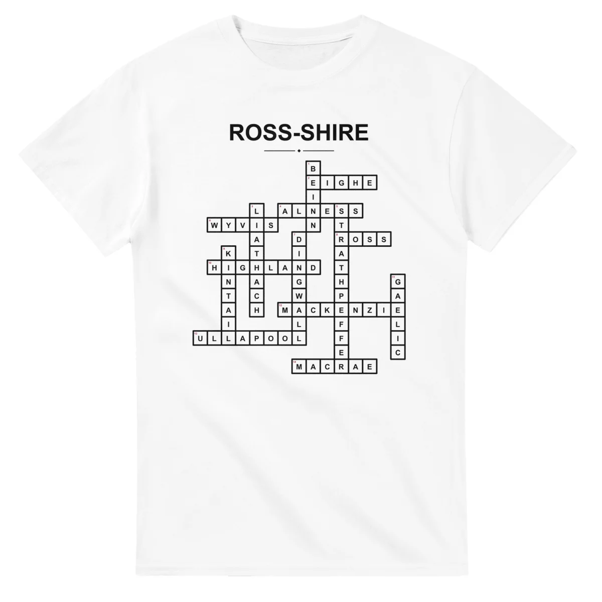 Monochrome crossword sheet for Ross-shire, with a large place-name heading, a letter grid, and numbered across and down clues.