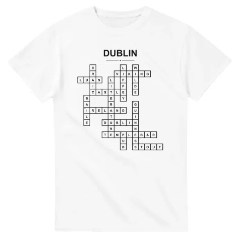 Monochrome crossword sheet for Dublin, with a large place-name heading, a letter grid, and numbered across and down clues.