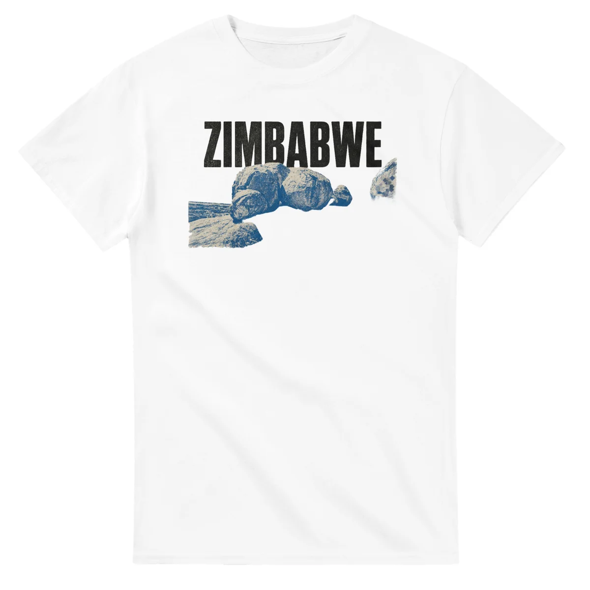 Two-colour scenic illustration for Zimbabwe, with the place name and COME ON THEN lettering.