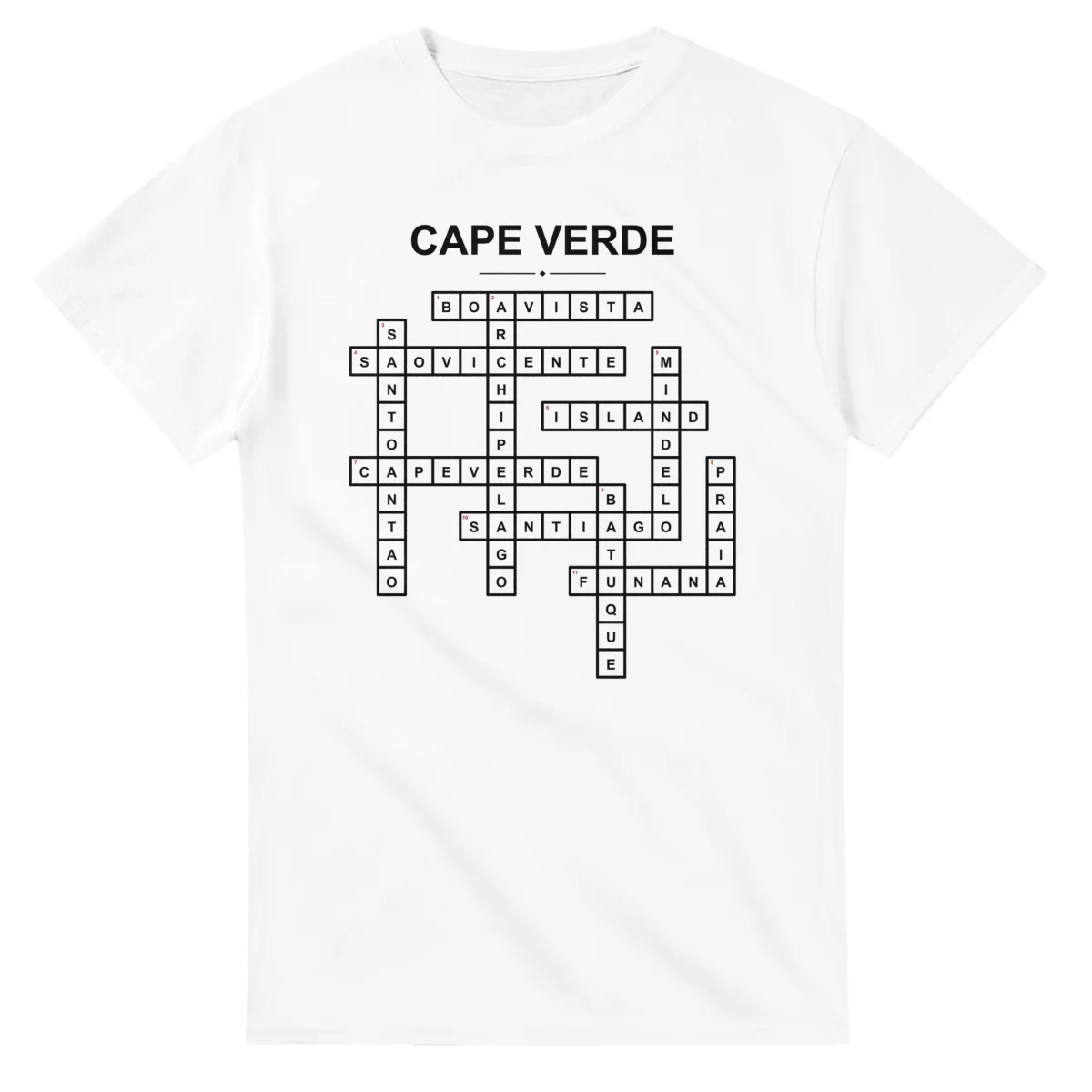 Monochrome crossword sheet for Cape Verde, with a large place-name heading, a letter grid, and numbered across and down clues.