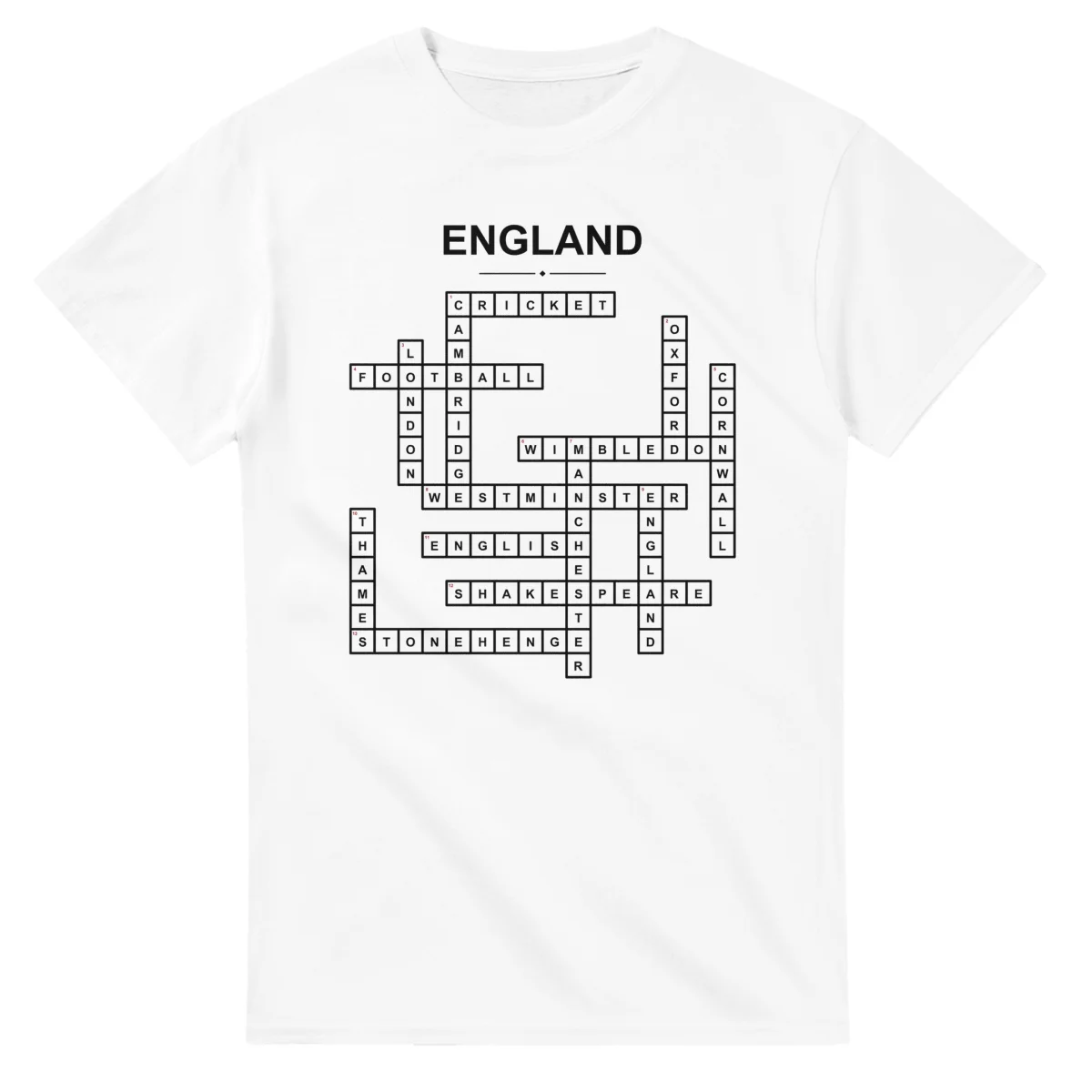 Monochrome crossword sheet for England, with a large place-name heading, a letter grid, and numbered across and down clues.