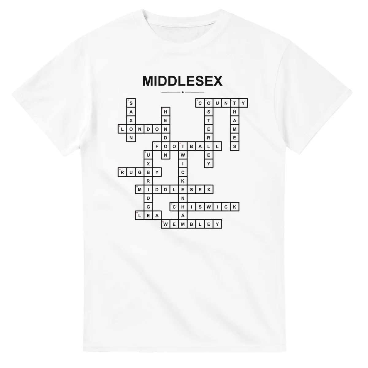 Monochrome crossword sheet for Middlesex, with a large place-name heading, a letter grid, and numbered across and down clues.