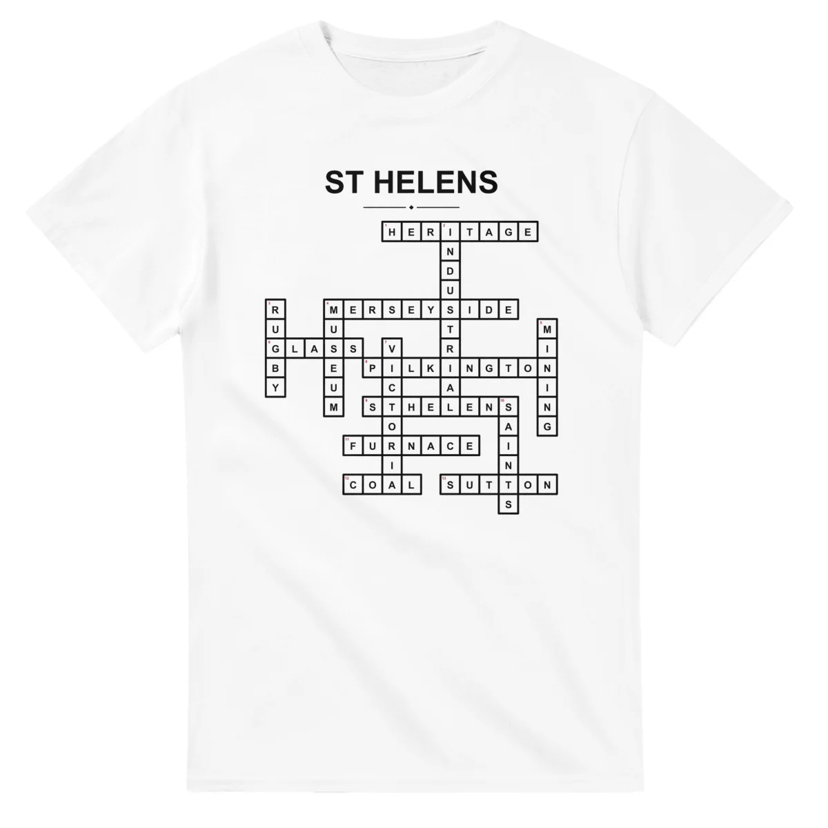 Monochrome crossword sheet for St Helens, with a large place-name heading, a letter grid, and numbered across and down clues.