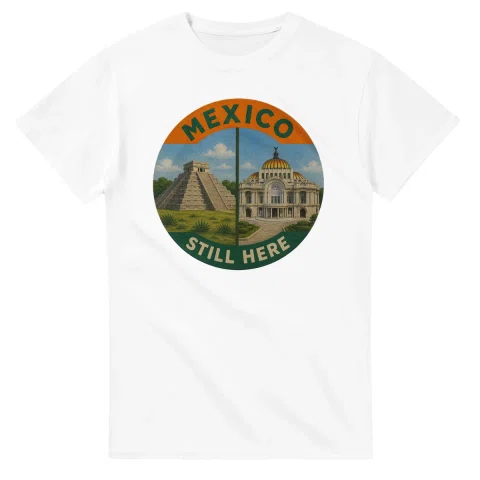 Painted, panelled scenic illustration for Mexico, with paired local scenes and the place name in lettering.