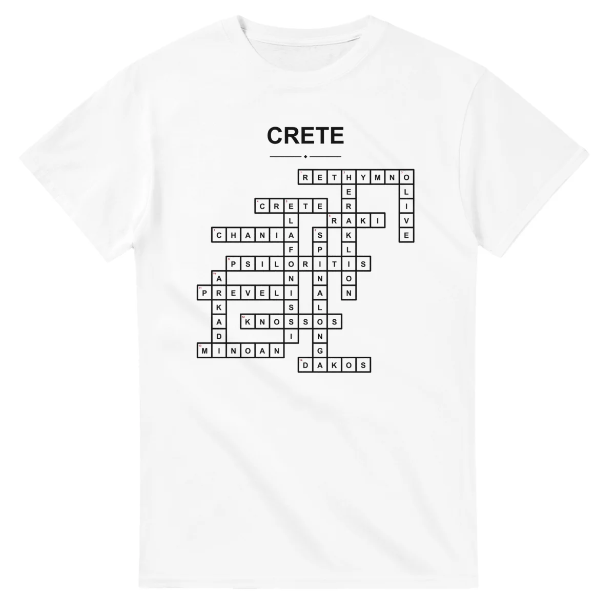 Monochrome crossword sheet for Crete, with a large place-name heading, a letter grid, and numbered across and down clues.
