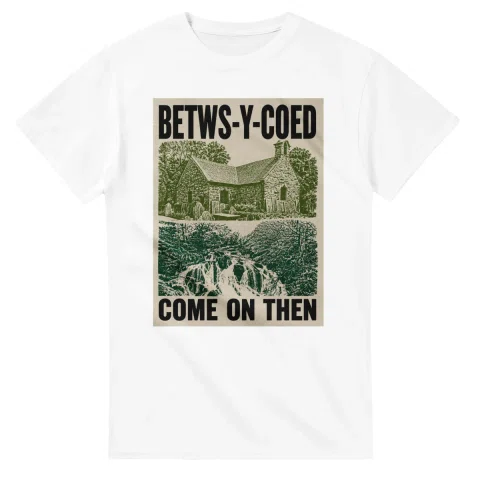 Two-colour scenic illustration for Betws-y-Coed, with the place name and COME ON THEN lettering.
