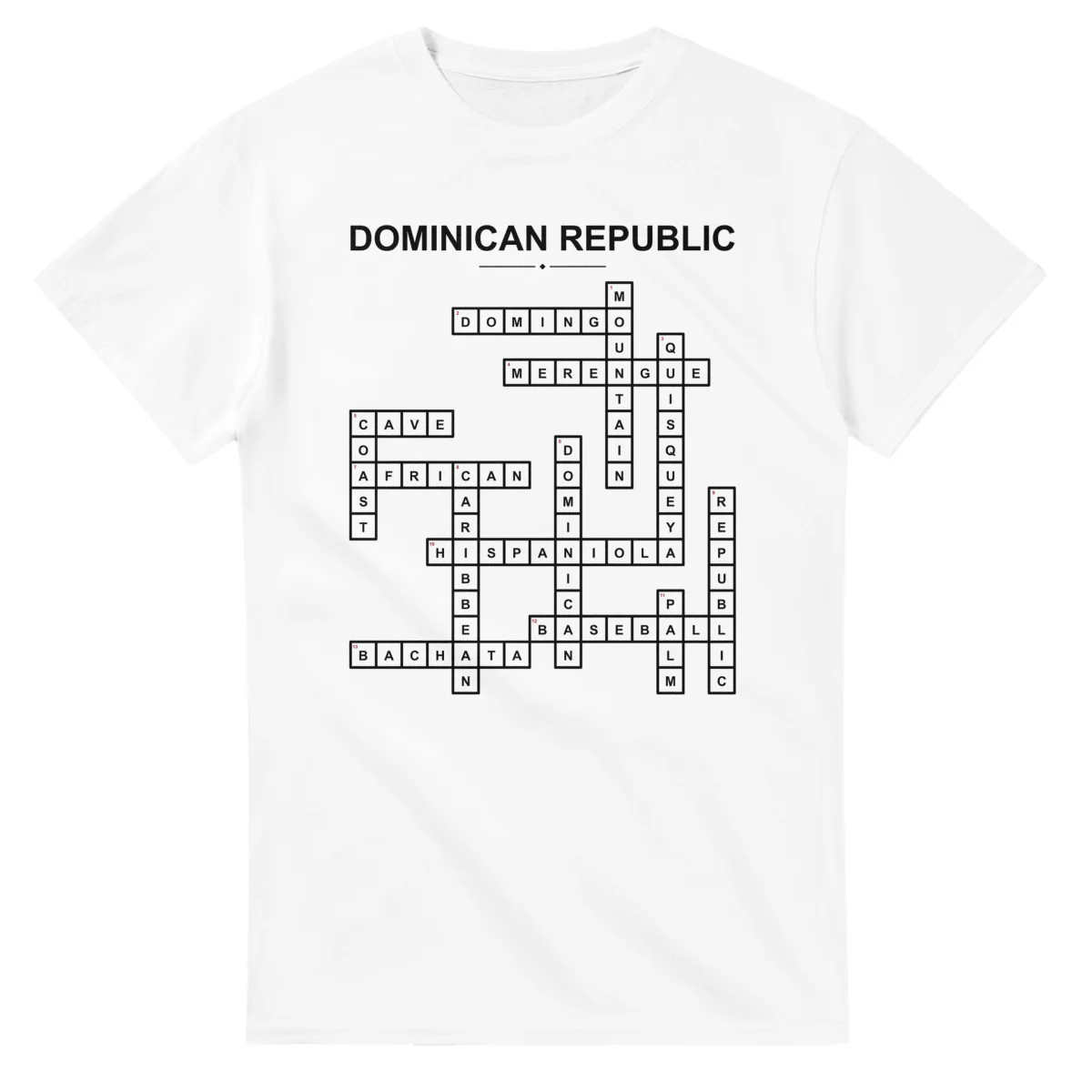 Monochrome crossword sheet for Dominican Republic, with a large place-name heading, a letter grid, and numbered across and down clues.