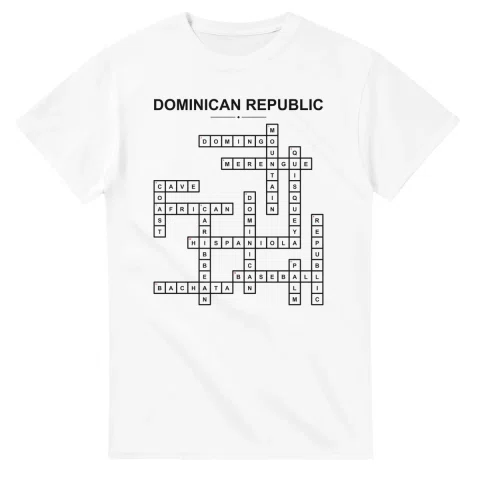 Monochrome crossword sheet for Dominican Republic, with a large place-name heading, a letter grid, and numbered across and down clues.