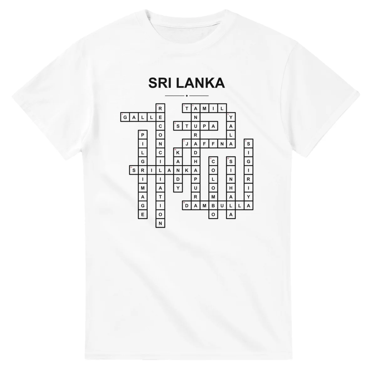 Monochrome crossword sheet for Sri Lanka, with a large place-name heading, a letter grid, and numbered across and down clues.