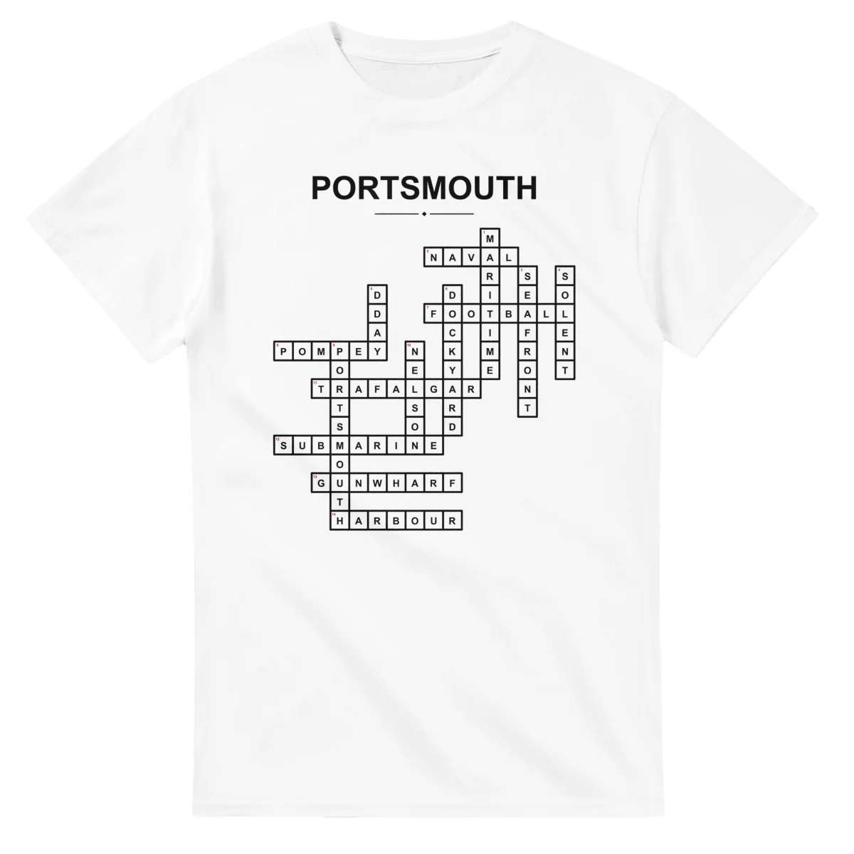 Monochrome crossword sheet for Portsmouth, with a large place-name heading, a letter grid, and numbered across and down clues.