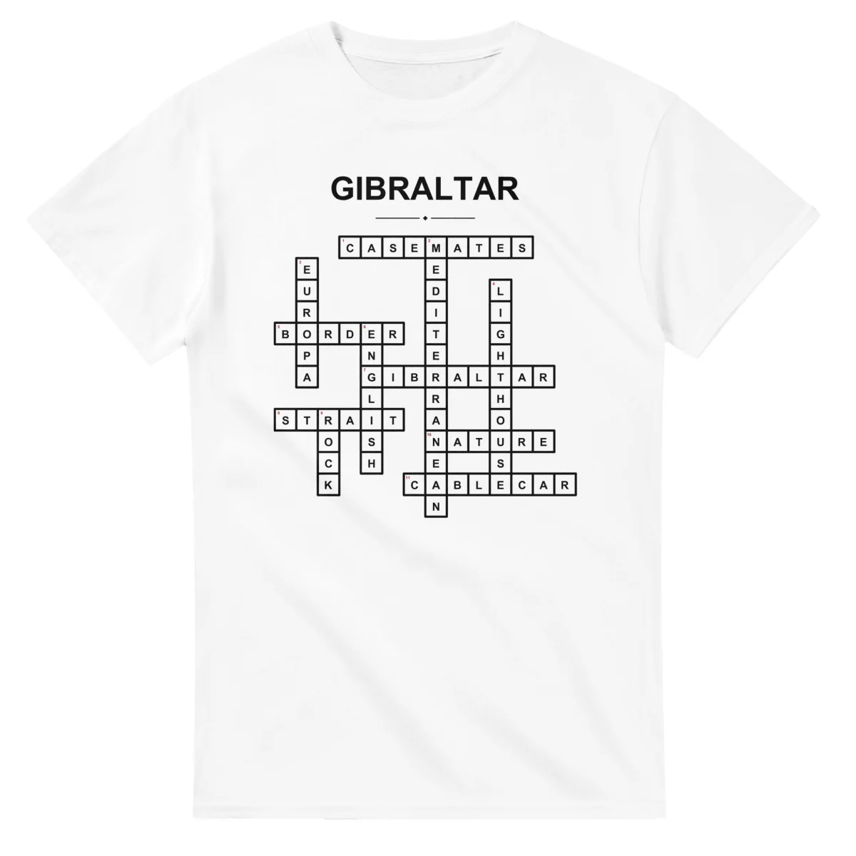 Monochrome crossword sheet for Gibraltar, with a large place-name heading, a letter grid, and numbered across and down clues.