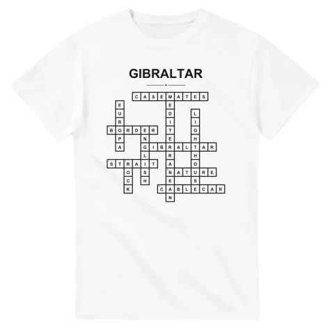 Monochrome crossword sheet for Gibraltar, with a large place-name heading, a letter grid, and numbered across and down clues.