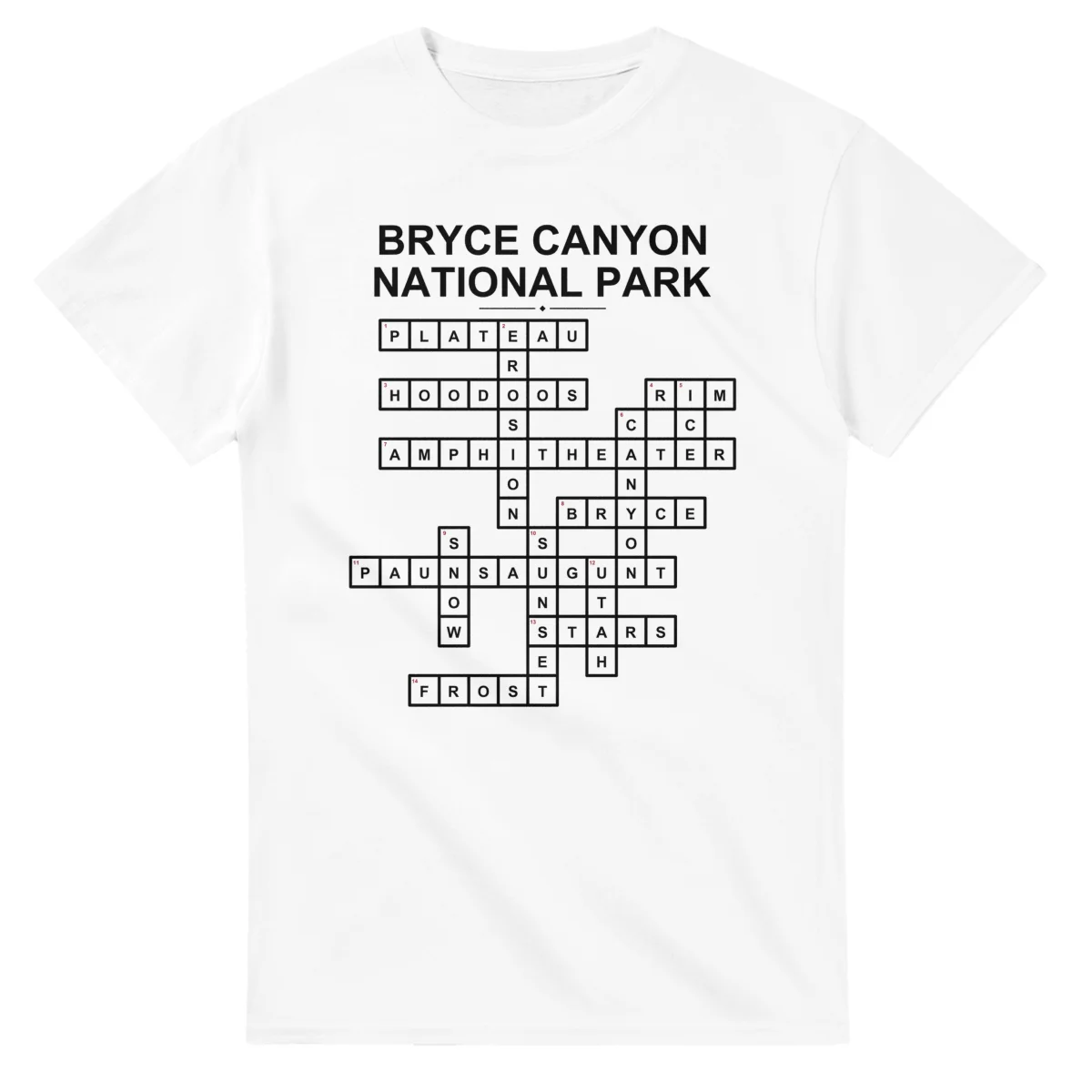 Monochrome crossword sheet for Bryce Canyon National Park, with a large place-name heading, a letter grid, and numbered across and down clues.