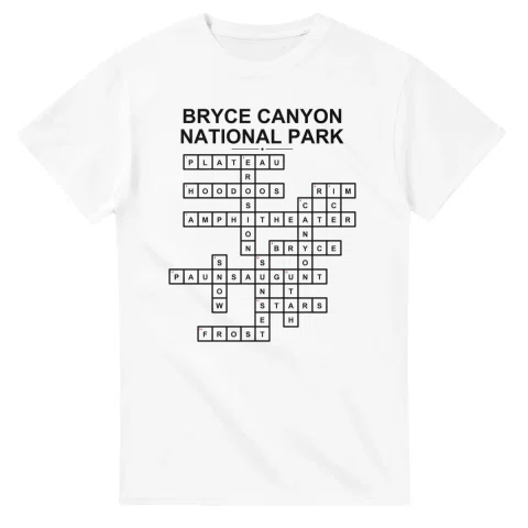 Monochrome crossword sheet for Bryce Canyon National Park, with a large place-name heading, a letter grid, and numbered across and down clues.