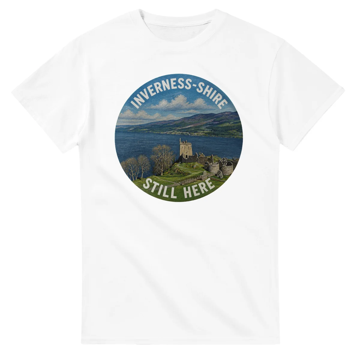 Painted, panelled scenic illustration for Inverness-shire, with paired local scenes and the place name in lettering.