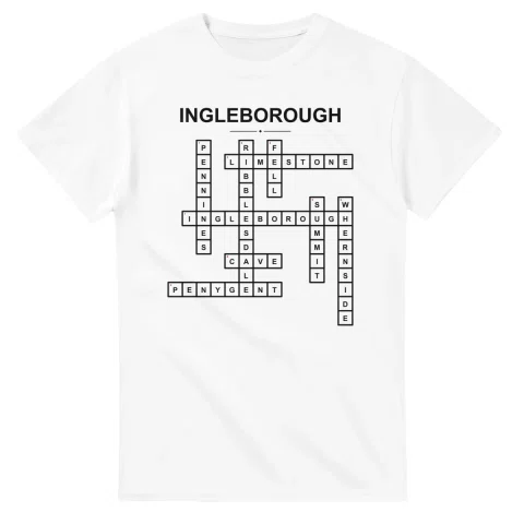 Monochrome crossword sheet for Ingleborough, with a large place-name heading, a letter grid, and numbered across and down clues.