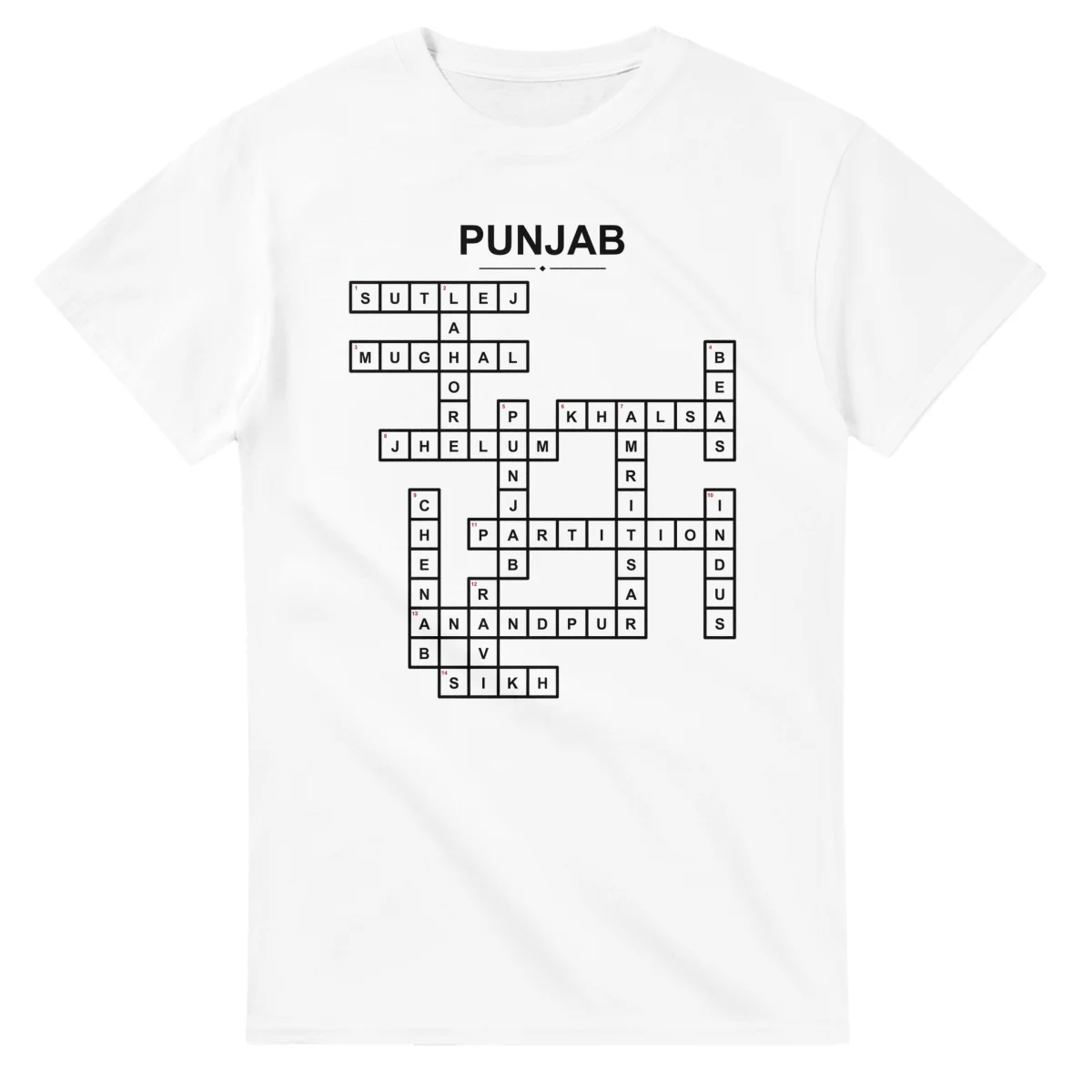 Monochrome crossword sheet for Punjab, with a large place-name heading, a letter grid, and numbered across and down clues.