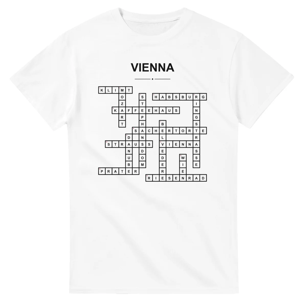 Monochrome crossword sheet for Vienna, with a large place-name heading, a letter grid, and numbered across and down clues.