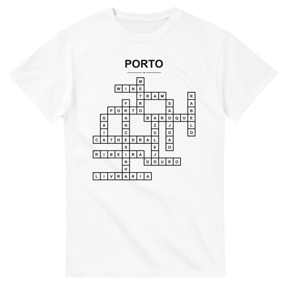 Monochrome crossword sheet for Porto, with a large place-name heading, a letter grid, and numbered across and down clues.