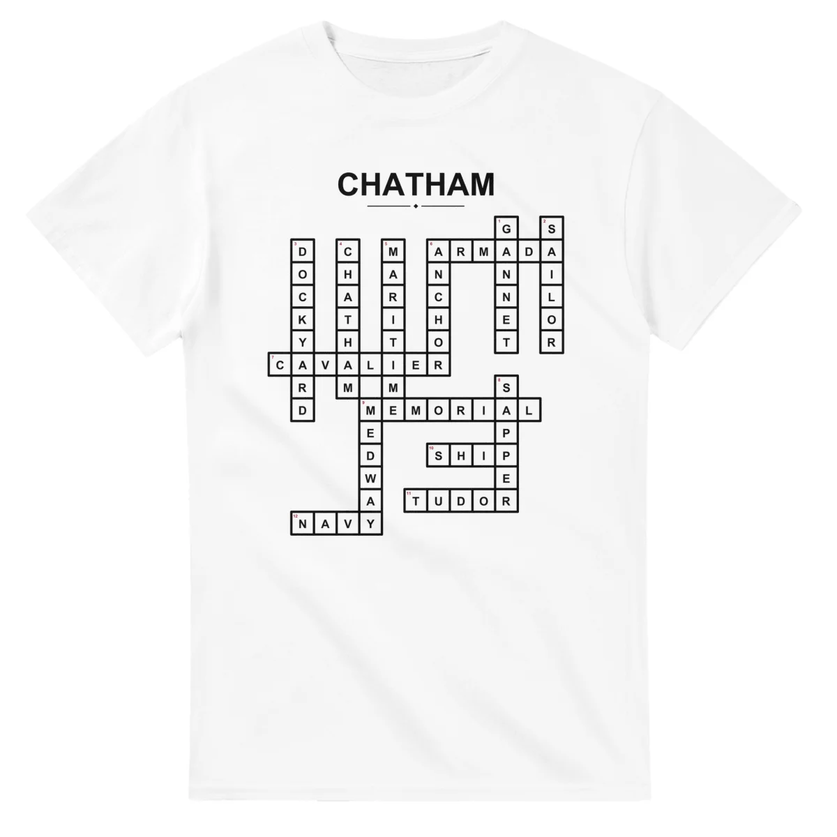Monochrome crossword sheet for Chatham, with a large place-name heading, a letter grid, and numbered across and down clues.