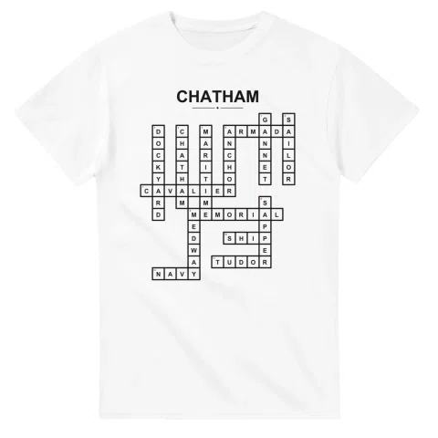 Monochrome crossword sheet for Chatham, with a large place-name heading, a letter grid, and numbered across and down clues.