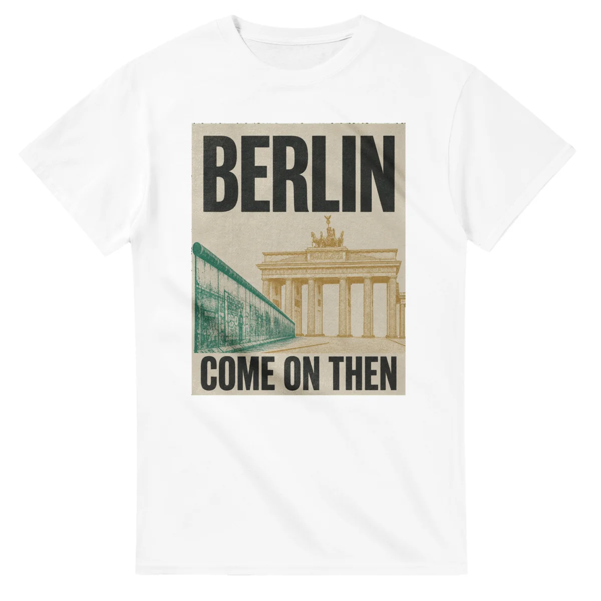 Two-colour scenic illustration for Berlin, with the place name and COME ON THEN lettering.