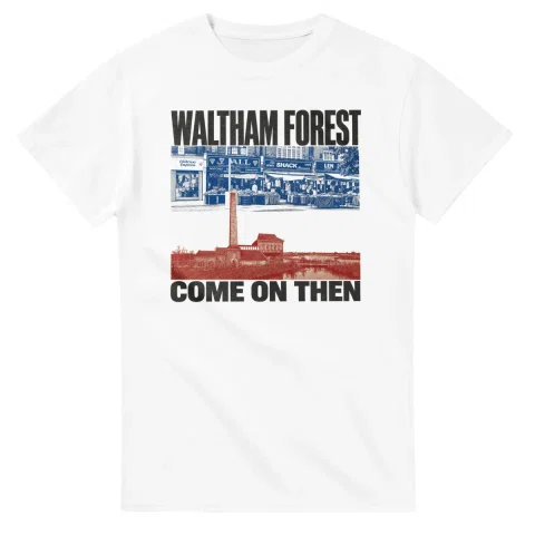 Two-colour scenic illustration for London Borough of Waltham Forest, with the place name and COME ON THEN lettering.