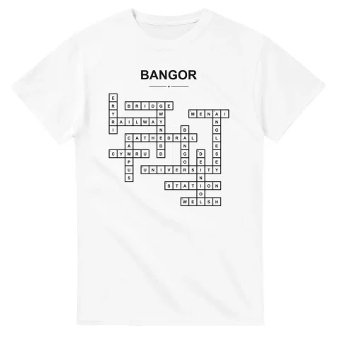 Monochrome crossword sheet for Bangor, with a large place-name heading, a letter grid, and numbered across and down clues.