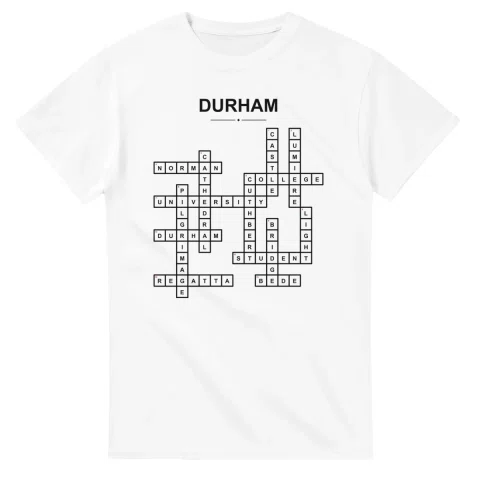 Monochrome crossword sheet for Durham, with a large place-name heading, a letter grid, and numbered across and down clues.