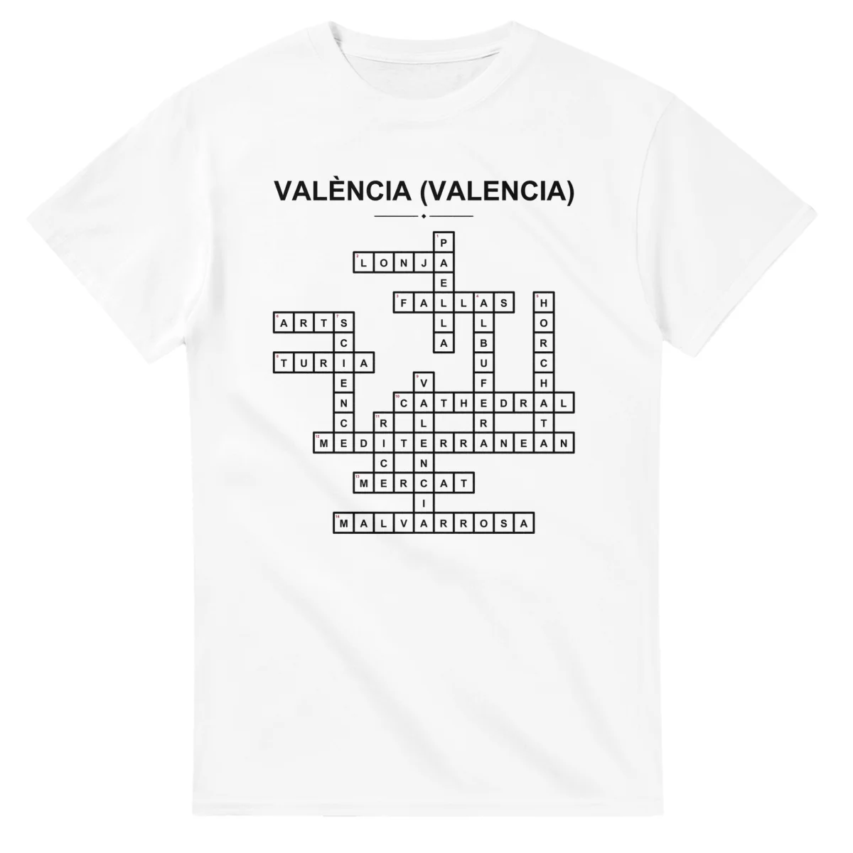 Monochrome crossword sheet for València (Valencia), with a large place-name heading, a letter grid, and numbered across and down clues.