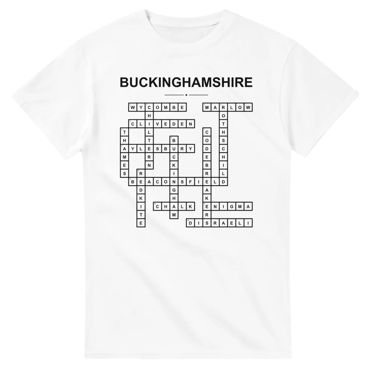 Monochrome crossword sheet for Buckinghamshire, with a large place-name heading, a letter grid, and numbered across and down clues.