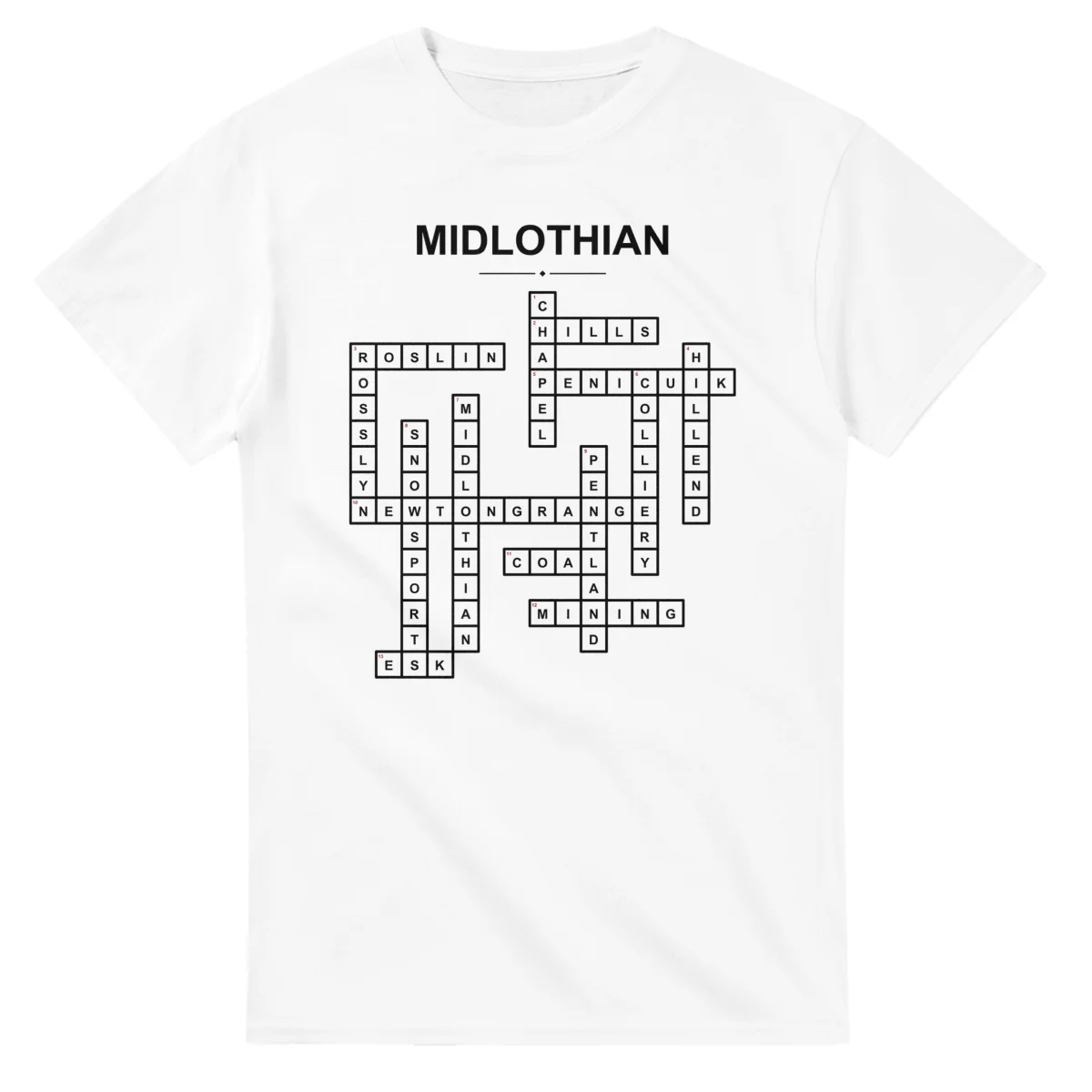 Monochrome crossword sheet for Midlothian, with a large place-name heading, a letter grid, and numbered across and down clues.