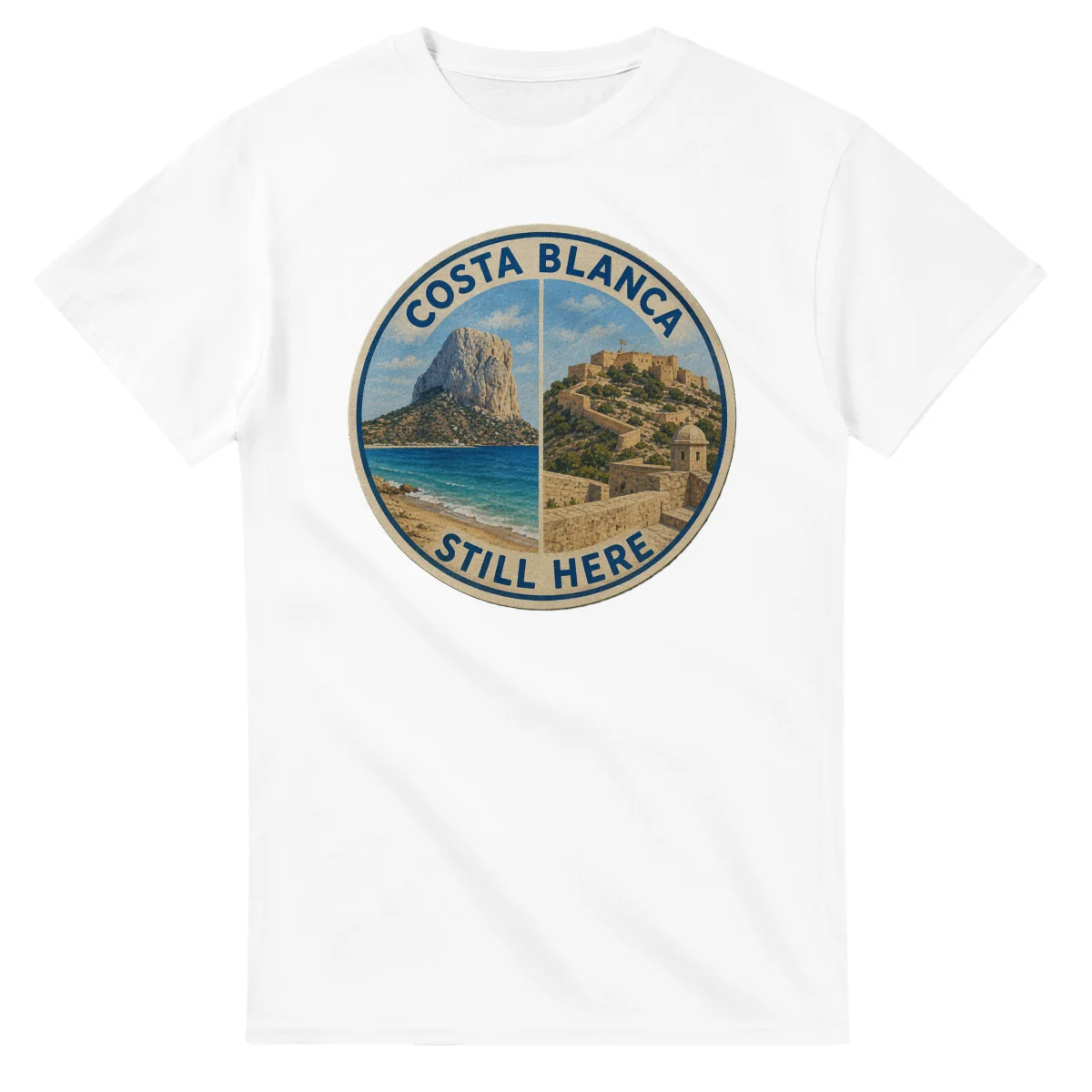 Painted, panelled scenic illustration for Costa Blanca, with paired local scenes and the place name in lettering.