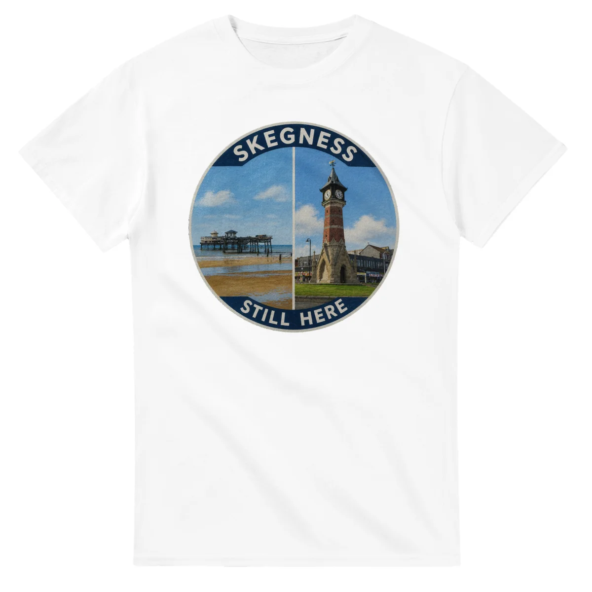 Painted, panelled scenic illustration for Skegness, with paired local scenes and the place name in lettering.