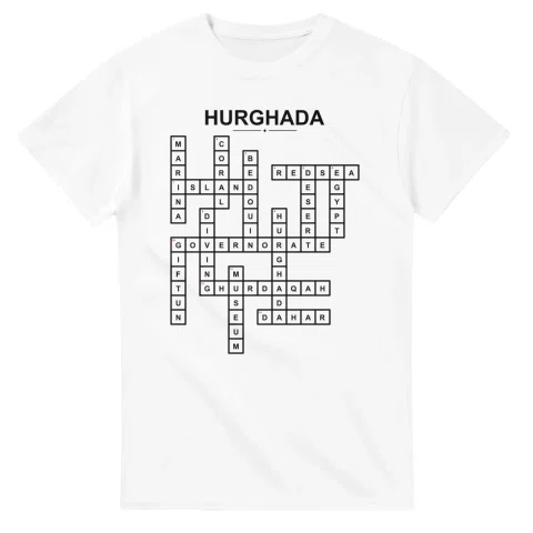 Monochrome crossword sheet for Hurghada, with a large place-name heading, a letter grid, and numbered across and down clues.