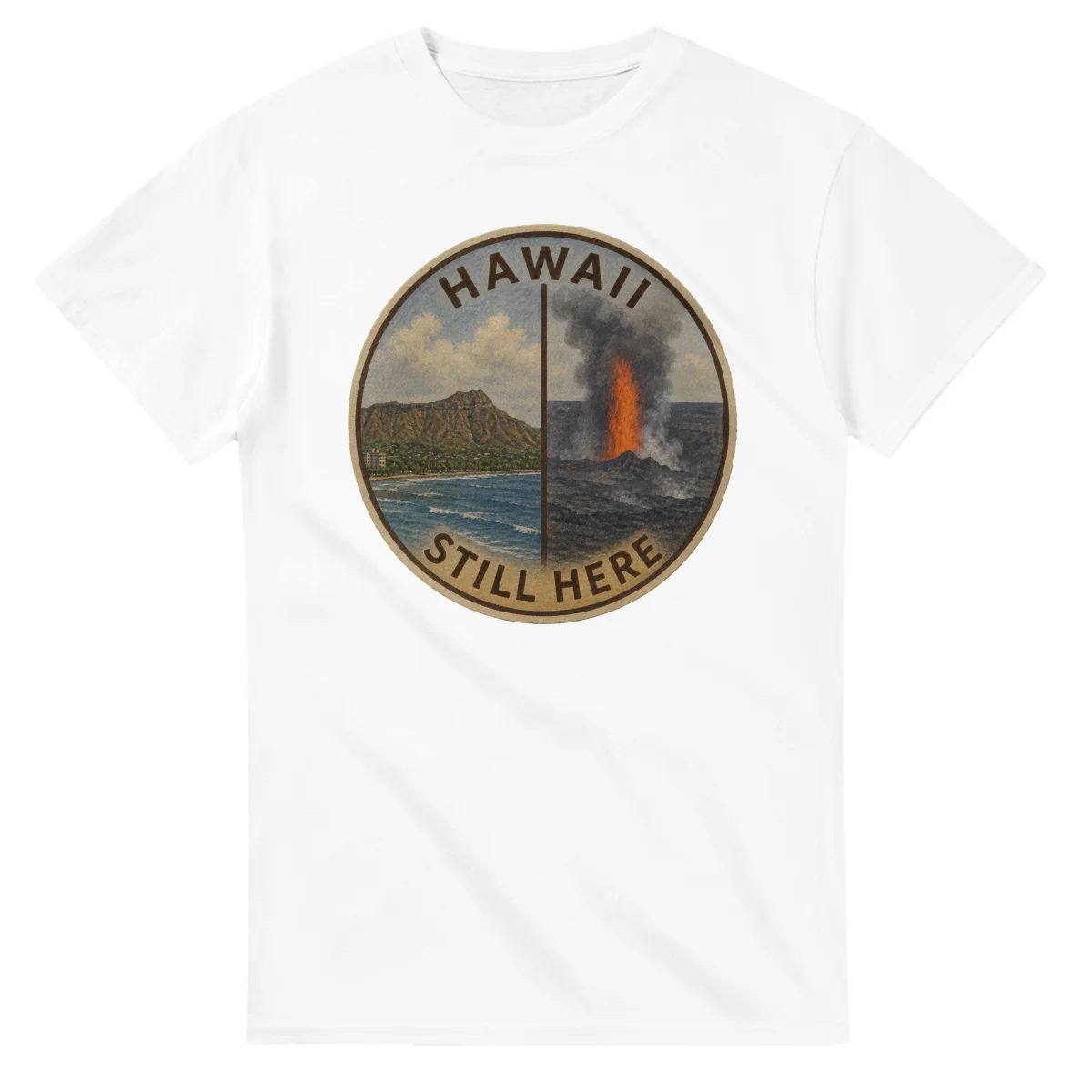 Painted, panelled scenic illustration for Hawaii, with paired local scenes and the place name in lettering.
