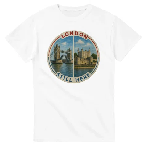 Painted, panelled scenic illustration for London, with paired local scenes and the place name in lettering.