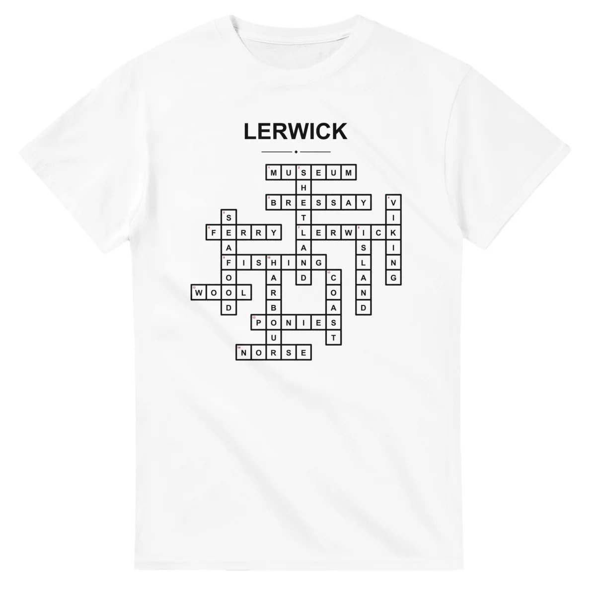 Monochrome crossword sheet for Lerwick, with a large place-name heading, a letter grid, and numbered across and down clues.