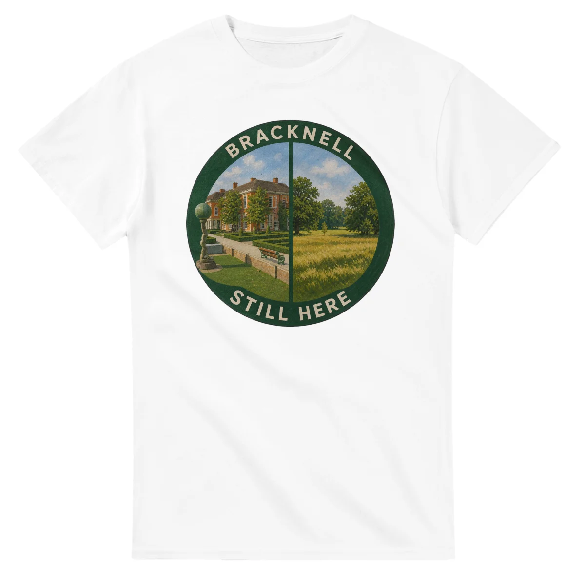 Painted, panelled scenic illustration for Bracknell, with paired local scenes and the place name in lettering.