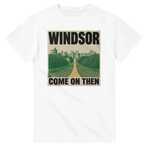 Two-colour scenic illustration for Windsor, with the place name and COME ON THEN lettering.