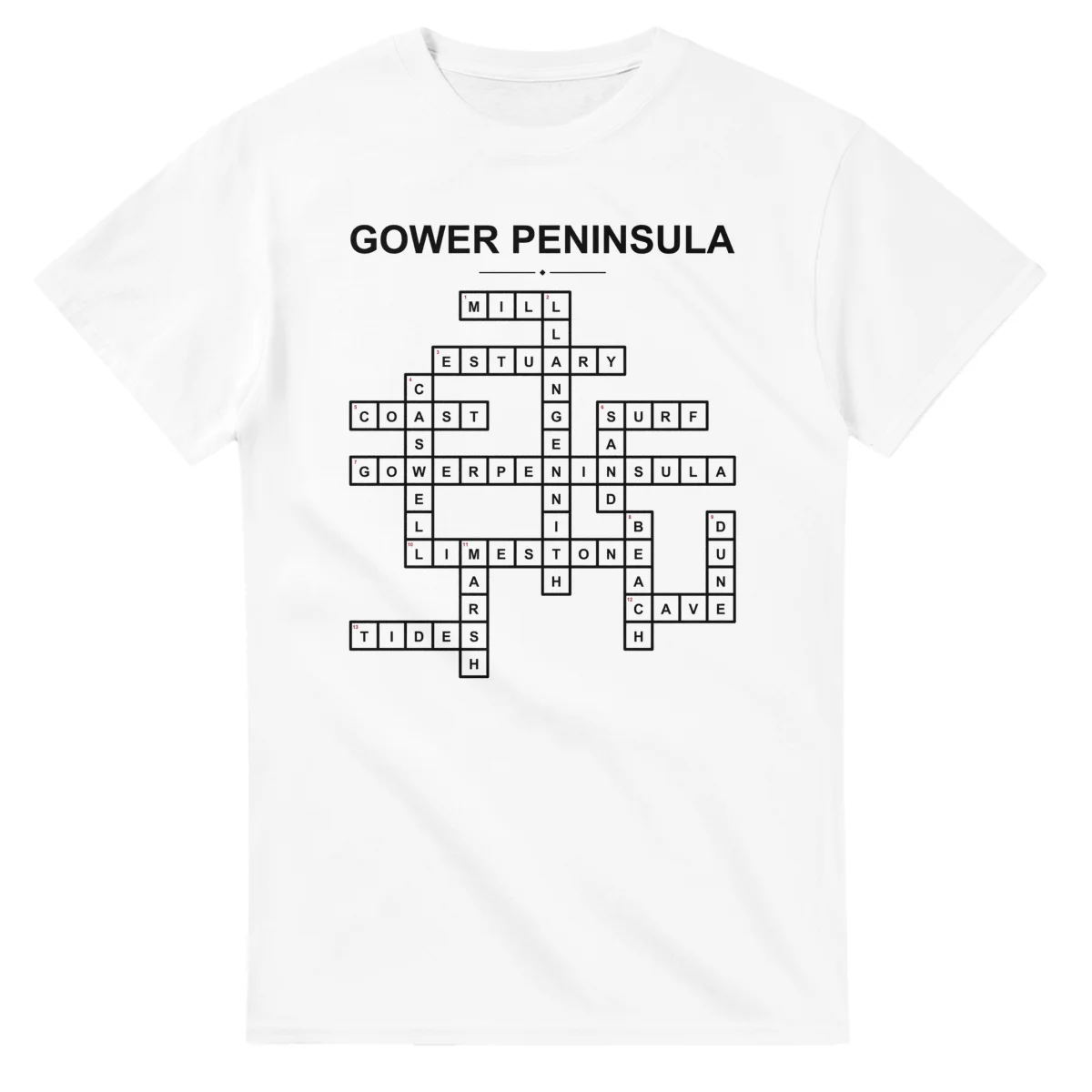 Monochrome crossword sheet for Gower Peninsula, with a large place-name heading, a letter grid, and numbered across and down clues.